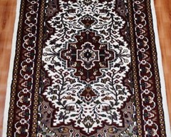 Silk Oriental Carpet Yoga 2×3 Afghan Hand Knotted Rugs Door Mat Beige Color