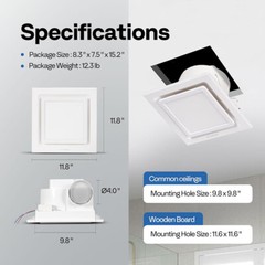 165 CFM Bathroom Exhaust Fan with 6500K LED Light & 4″ Duct Hose 2.5 Sones Fan