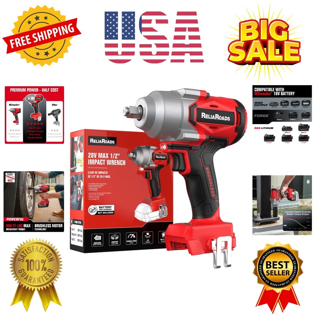 900 Ft-lbs Cordless Impact Wrench, 1/2 Inch Impact Gun Compatible MilWauke 18…