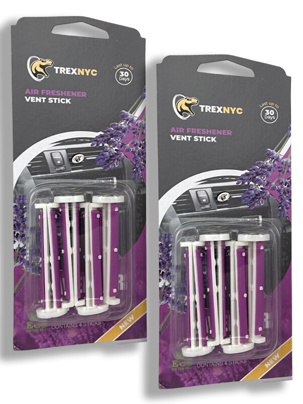 TrexNYC Car Air Fresheners Vent Stick, Fragrance up to 30 days, Lavender, 2 PK