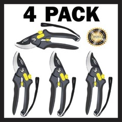 4 PACK! Pro Titanium Plated Pruning Hand Shears, Safety Lock Gardening Scissors