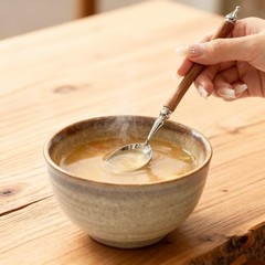 2Pcs Round Spoon Imitation Wood Handle Ice Cream Dessert Coffee Soup Spoons