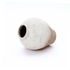 11.02 in H Rustic White & Brown Terracotta round Vase, Vintage Wide-Body, Cerami