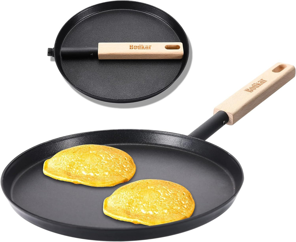 8″ Frying Pan Skillet Crepe Pan Nonstick Aluminum With Wooden Handle Camping