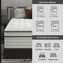 12/14 Inch Full Queen King Size Mattress Hybrid Foam Innerspring Bed in a Box
