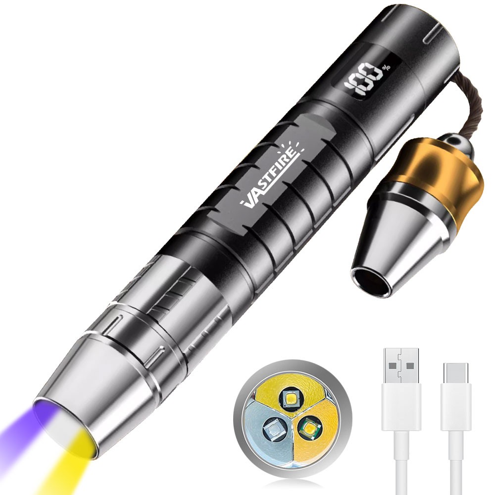 White Yellow UV Light 365nm LED Flashlight Torch USB Charging Gemologist Tool US