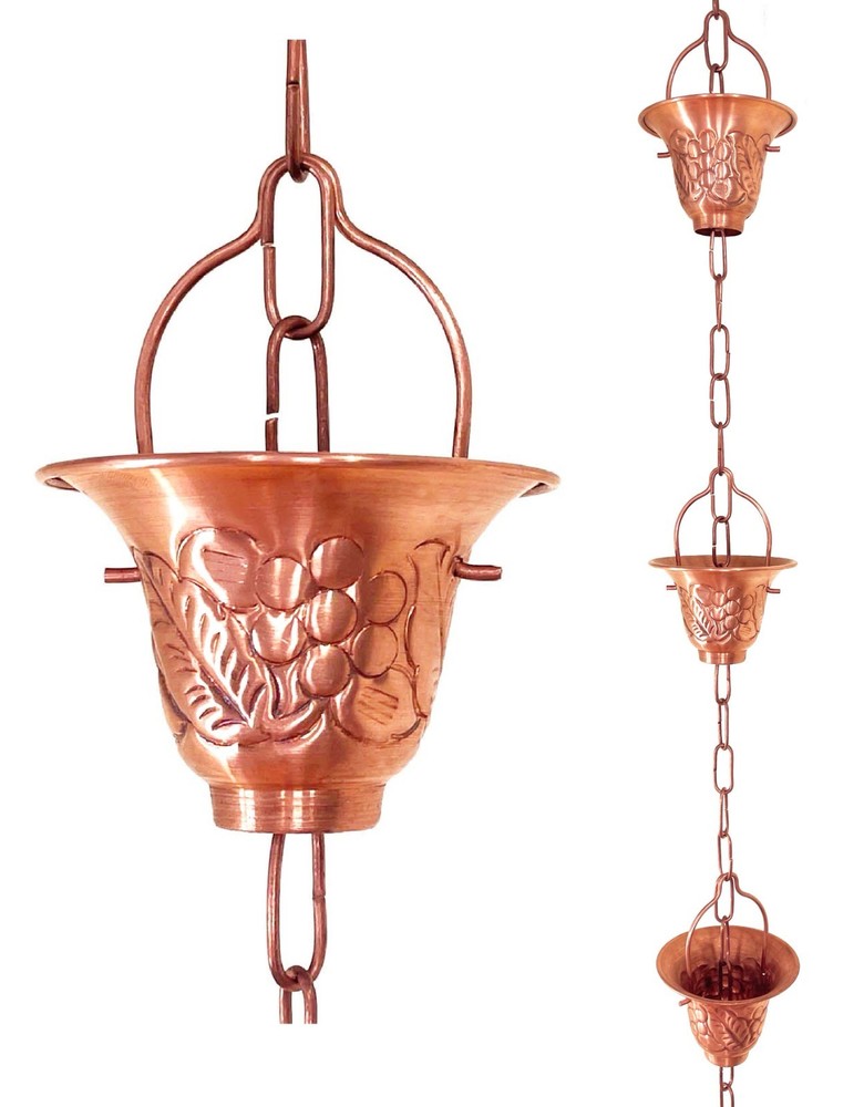 8.5 ft rain chain Pure Solid Copper Vinyard cups JAS8005C NEW