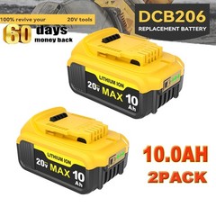 2Pack For De-Wa-lt 20V 20 Volt Max 10.0AH Lithium Ion Battery DCB206-2 DCB205-2