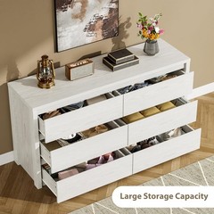 ✅GarveeHome 6 Drawer Dresser for Bedroom, Wide Wood Chest of Drawers Handle Free