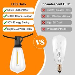 50FT – 500FT LED Outdoor String Lights Dimmable Waterproof ST38 LED Patio Lights