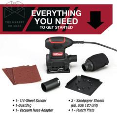 Hyper Tough 2 Amp Corded 1/4 Sheet Palm Sander 3 Sanding Sheets 60 80 120 Grit