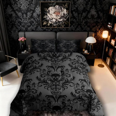 Adults Black Damask Bedding Comforter Sets Antique Victorian Baroque Queen Comfo