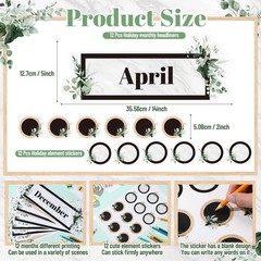 Spakon 24 Pcs Greenery 12 Months of The Year Headers Monthly Headliners Set w…