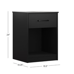 Mainstays Ardent Nightstand, 1 Drawer Bedside Table, Wood Storage Cabinet, Black
