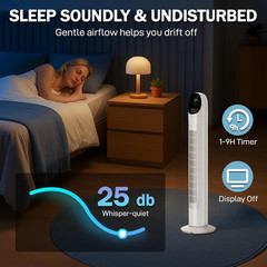 36″ Tower Fan for Bedroom, Bladeless Floor Fan with Remote Control, Digital Disp