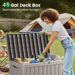 Waterproof 45″ Outdoor Storage Box with Lock, Handles & Bench Seat, Grey
