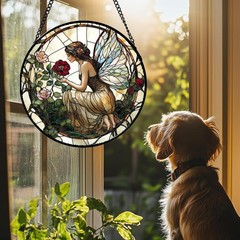 Colorful Butterfly Fairy Stained Glass Suncatcher – 9.8in Window Decor Piece