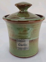 Crosby & Taylor Stoneware & Pewter Garlic Canister Jar