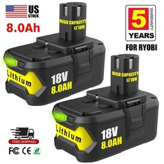 2 Pack 18V 8.0Ah Lithium Ion Battery for Ryobi 18V One P108 P107 P109 P102 P103