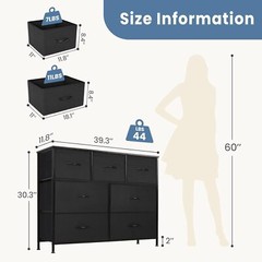 Black 7 Drawers Dresser Bedroom Fabric Chest of Drawers Organizer Storage Tower
