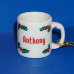Christmas Ornament Ganz Mini Mug Cup White Red Green Personalized Pick Name JB