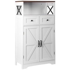 Farmhouse Storage Cabinet Bathroom Floor Cabinet Kitchen Pantry w/ Drawers White