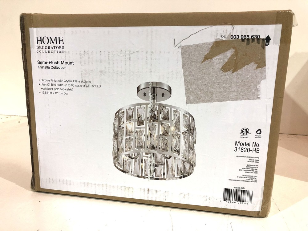 Home Decorators Kristella 12.5 in. 3-Light Chrome Semi Flush Mount New