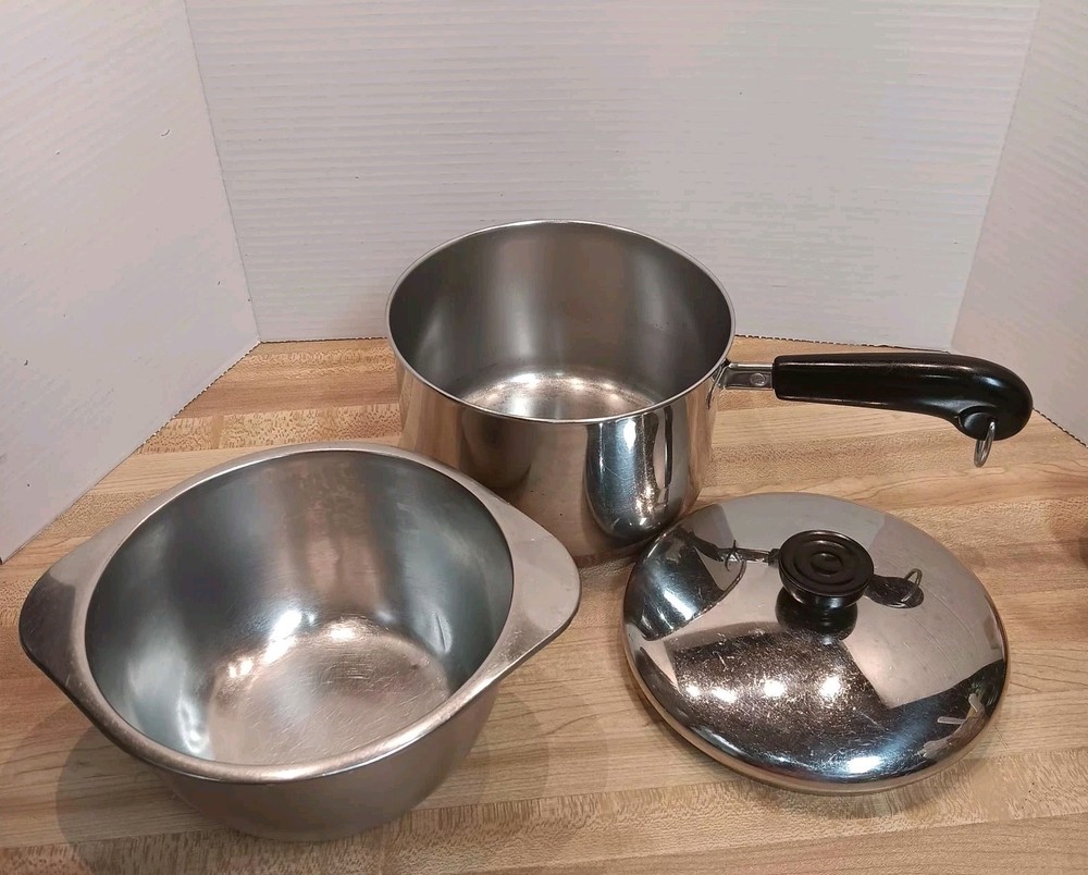 Vintage Revere Ware 1801 3 Qt Saucepan Double Boiler Insert Lid Copper Bottom 79