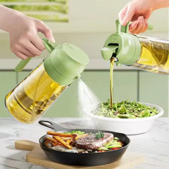 2-in-1 Oil Dispenser & Sprayer 16oz Glass Bottle Food-grade For Kitchen & BBQ