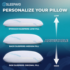 Sleepavo Adjustable Shredded Memory Foam Pillows, Firm & Cooling (Queen, 2 Pack)