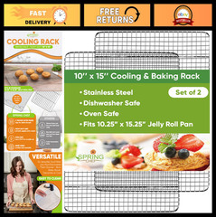 10″ x 15″ Stainless Steel Cooling Racks – Oven Safe Baking & Grilling Set of 2