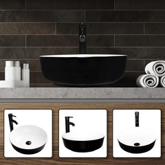 ELECWISH Bathroom Vessel Sink Black Ceramic Vanity Basin Bowl Faucet Drain Combo