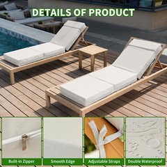 NAIZEA Chaise Lounge Cushions Outdoor Set of 2 Waterproof with Removable Cover