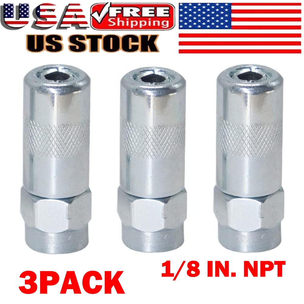 Heavy Duty 1/8 In. Npt Grease Gun Coupler Flat Nozzle (3-pack) USA