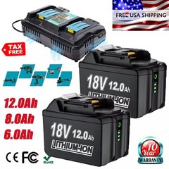 18V 12.0Ah BL1860B Battery For Makita 18 Volt 6.0Ah LXT Li-Ion BL1830 / Charger