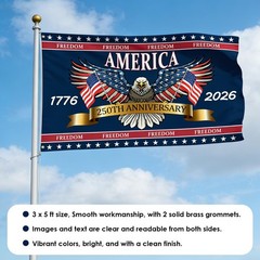 3 Ply 250 Years America Flag – Double Sided Patriotic Eagle 3 x 5 ft Anniversary