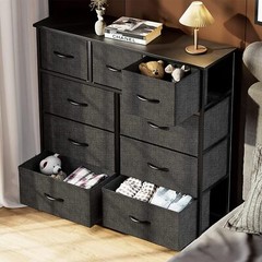Wood Dresser 9 Fabric Drawer Storage Dresser for Bedroom Chest Storage Tower