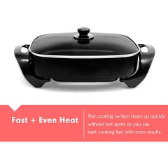 Black 12” Electric Skillet Glass Cover Home Kitchen Cooking Non Stick Fry Cook