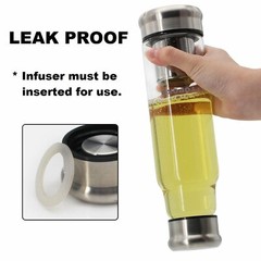 2 pcs 18.5Oz Glass Tea Infuser Travel Mug &Strainer Nylon Black Grey Sleeves