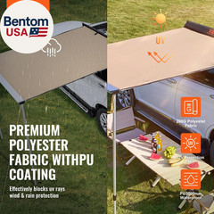 Vehicle Awning 4.6’X6.6′ Roof Rack Pull-Out Sun Shade UV50+ Pu3000Mm, Retractabl