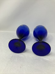 2 Libbey Cobalt Blue Celestial Sun Moon Stars Wine Water Glass Goblet Glass 7.5”