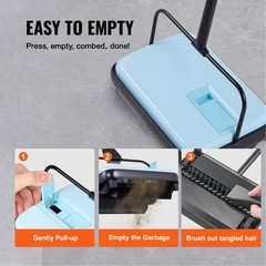 Carpet Floor Sweeper Manual 6.7 inch Width Sweeping Paths Non Electric Blue