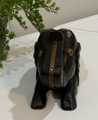 Vtg Wood Brass Hand Carved Elephant Wedge Trunk Up Doorstop Sculpture Statue