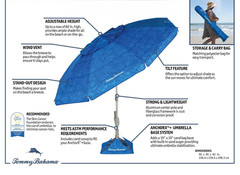 Tommy Bahama 7.5′ Beach Umbrella w/ Tilt BLUE