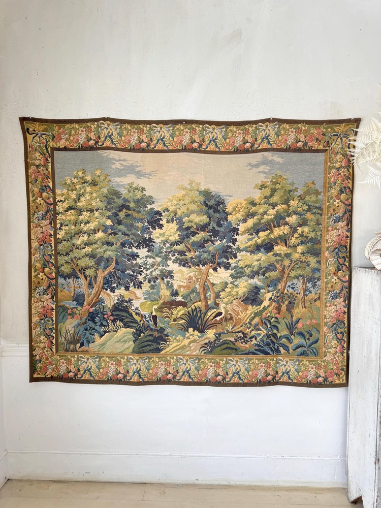 5.8ftx4.6ft Tapestry French Woven Pastoral Landscape Wall Hanging Wall Art Verd