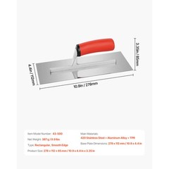 Tile Tools Stainless Steel Flat Finishing Trowel 10.9×4.4in Concrete