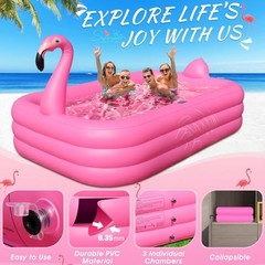 Inflatable Pool with Lights, Solar Flamingo Swimming Pool for Kids,Adults