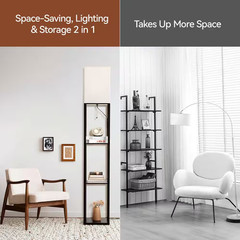 63 In. Black Floor Lamp with Shelves, LED Standing Lamp 1000 Lumens, Column Floo