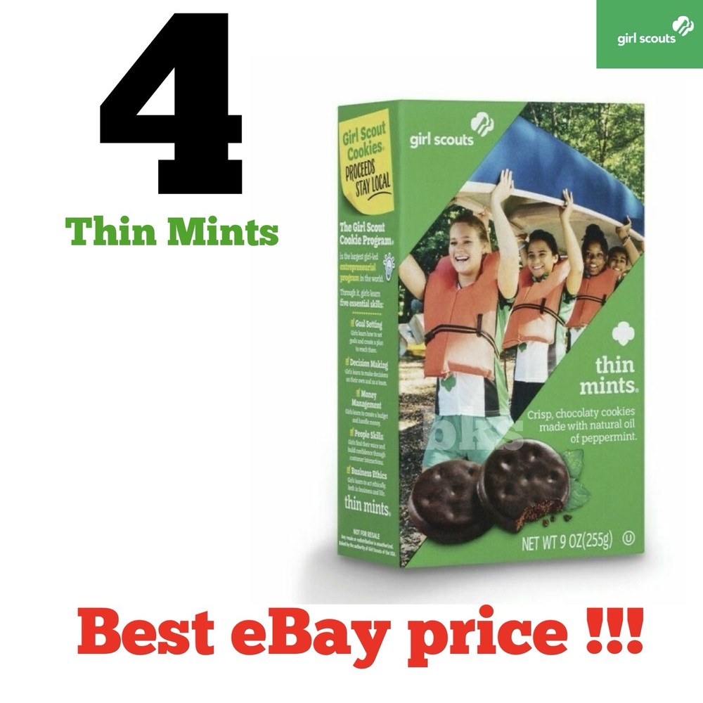4 Boxes Girl Scouts Thin Mints Cookies Chocolate Fudge Lot Peppermint Snacks USA