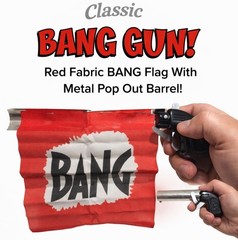 1 BANG GUN RED FLAG Clown Comedy Gag Toy Joke Stage Prop Joker Fake Metal Pistol